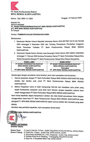 Perubahan Nama PT. BPR Bina Reksa Karyaartha